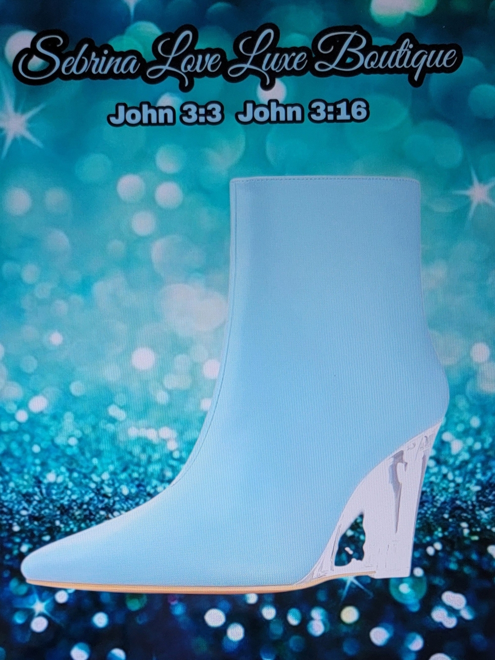 Sky Ocean Blue Pointed Toe Clear Wedge Heel Ankle Boots